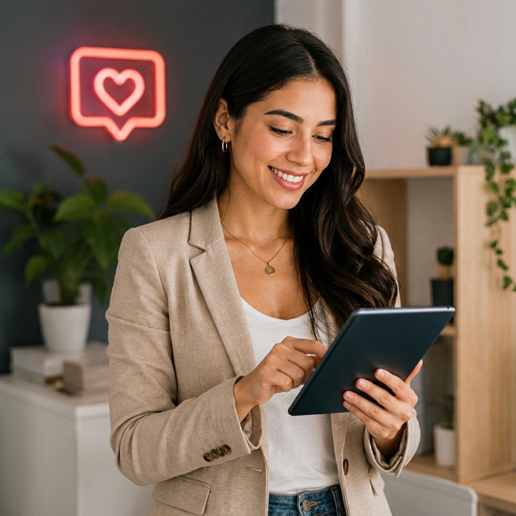 Nuestra propuesta - Mujer joven con tablet en espacio moderno