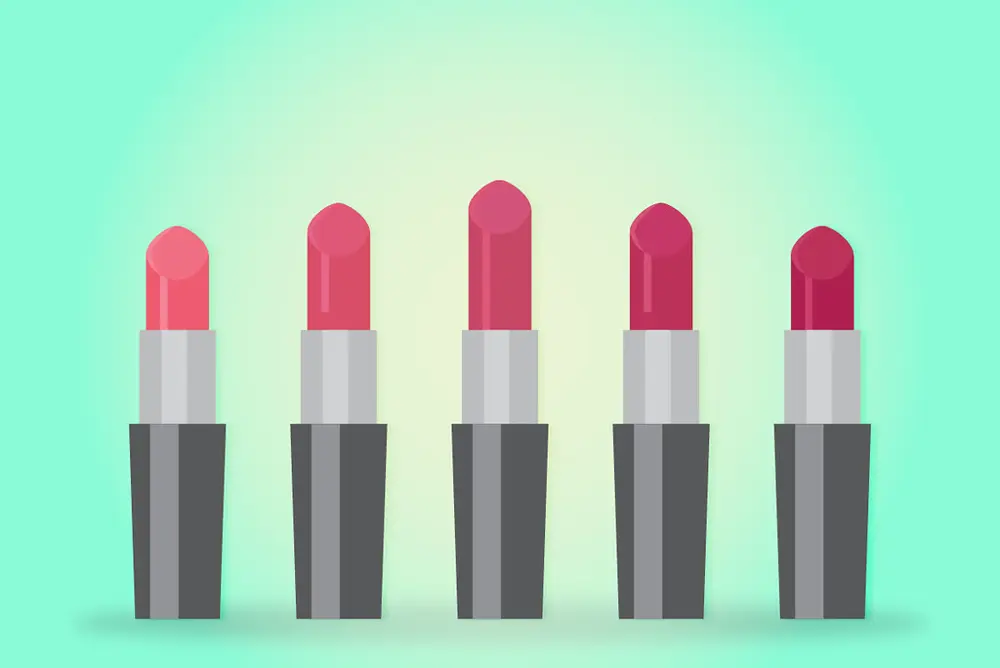 Fila de labiales de distintos tonos rosados sobre fondo neutro, referencia al contenido de belleza y estilo de vida en Instagram Chile